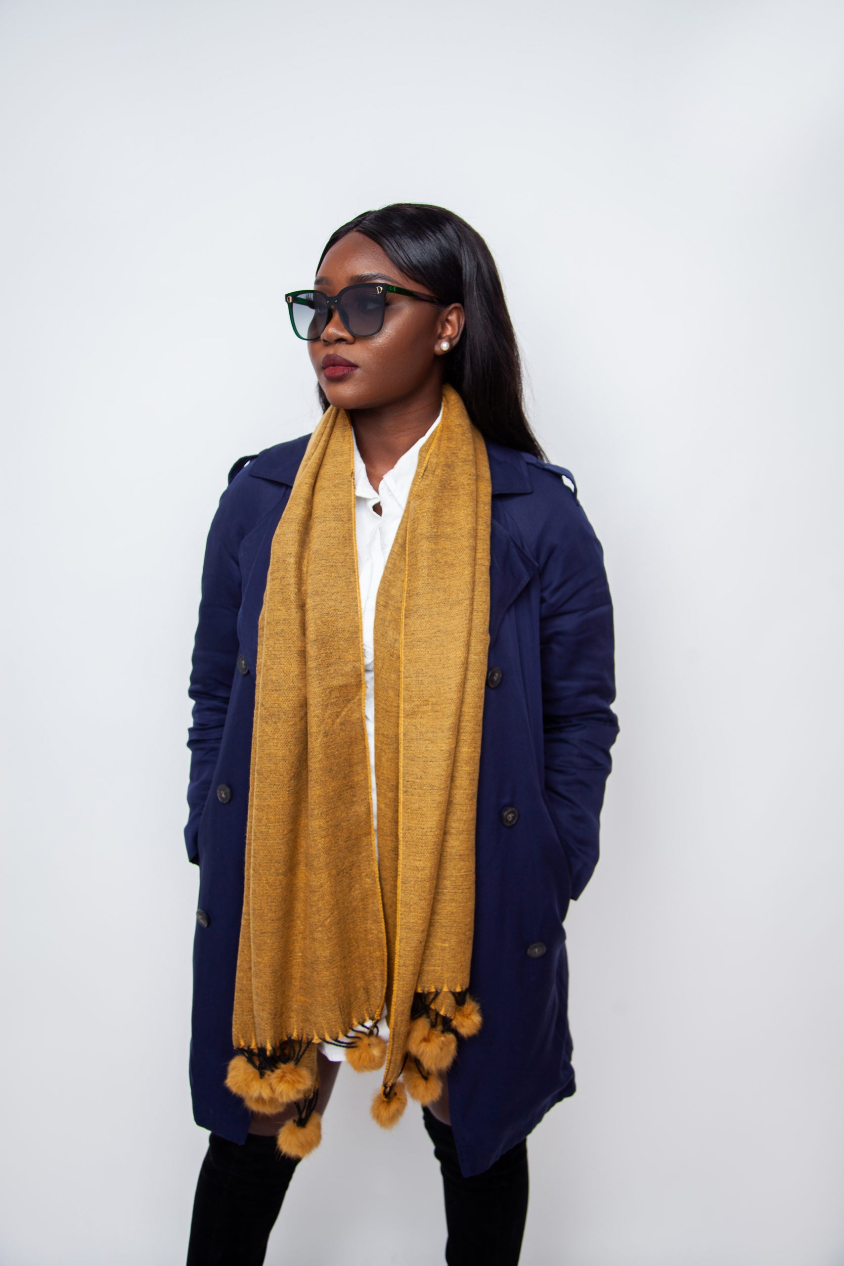 Mustard Fur Pom Pom Scarf – Le'Charize